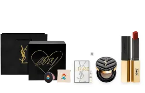 Черный Gold Box помады матовые легко растушевываются, стойкие, не переходят, устойчивые к переносу SAINT LAURENT, Little золотой Bar N°1966 2.2g+B20 Air Cushion 5g Luxury Five-Piece Set Box+Shopping Bag