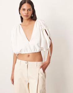 Топ ARRANGE с глубоким вырезом и сборками цвета слоновой кости