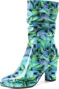 Женские ботильоны Zamikoo с свободным силуэтом, толстым каблуком и круглым носком, с молнией сбоку, модные обувь без застежки, короткие ботильоны, удобные нарядные ботинки, каблук 3,5 дюйма, Floral Green