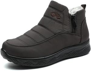 Женские зимние ботинки с теплой меховой подкладкой, водонепроницаемые, слипоны на молнии, удобные ботильоны для улицы Generic, Dark Brown