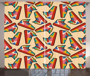 Яркая штора ABAKUHAUS в деревенском стиле, геометрический узор, универсальные ленточные шторы для гостиной с петлями и крючками, 280 x 225 см, нежно-персиковый, разноцветный Abakuhaus