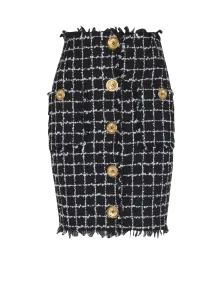 Твидовая юбка-карандаш с пуговицами BALMAIN, черный
