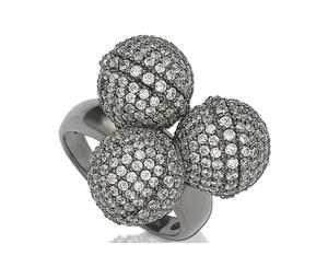 Кольцо Suzy Levian из стерлингового серебра с кубическим цирконием и тремя диско-шарами Suzy Levian New York, Blackened