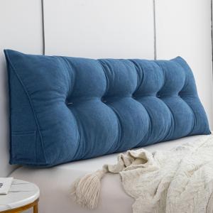 Треугольная подушка-клин для изголовья кровати, подушка для чтения, треугольная подушка-клин для шеи и поясницы, подушка для дивана-кровати в общежитии, двуспальный матрас со съемным чехлом (Цвет: синий, Размер: Twin/39,3 дюйма) HIOSIEFUO, Blue