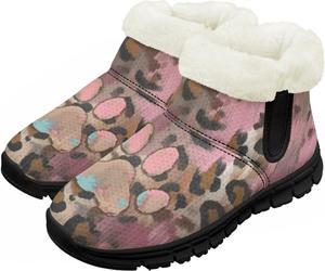 Детские зимние сапожки для мальчиков и девочек, утепленные искусственным мехом, ботильоны до щиколотки с противоскользящей подошвой для малышей, детей младшего и старшего возраста Chririnla, Pink Leopard Print Paw Print
