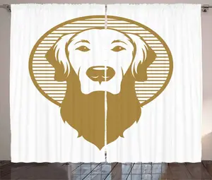 Штора ABAKUHAUS "Золотистый ретривер", в деревенском стиле, винтажная, для спальни, присборенная, с петлями и крючками, 280 x 245 см, бледно-кофейный и белый Abakuhaus