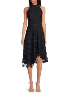 Асимметричное платье-миди с кружевом и бретелькой через шею Eliza J, темно-синий