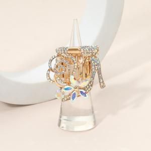 Эластичное кольцо-помада с цветком на высоком каблуке, украшенное стразами Fashnzfab, Ab, Gold