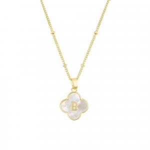 Ожерелье с инициалами в виде клевера из 14-каратного золота с перламутровым покрытием Adornia, White-B