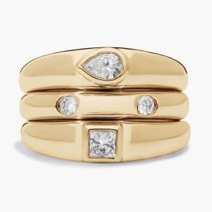 Кольцо-тройка с несколькими бриллиантами Puffy из 14-каратного желтого золота (1/2 карата) Blue Nile