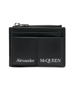 Кожаный кошелек с визитницей с логотипом Alexander Mcqueen, черный