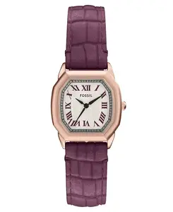 Женские часы Harlow с тремя стрелками, бордовые, из кожи крокодила, 27 мм Fossil, purple