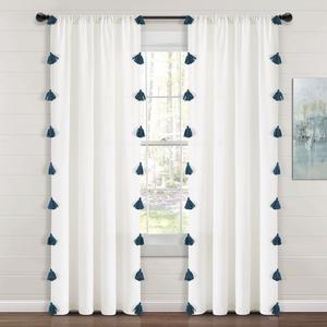 Пышный декор в стиле бохо, текстура из искусственного льна, карманная оконная занавеска с кисточками Lush Decor, цвет White Turquoise