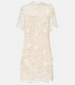 Мини-платье из цветочного кружева Oscar de la Renta, экрю