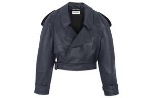 Кожаная куртка женская синяя Saint Laurent