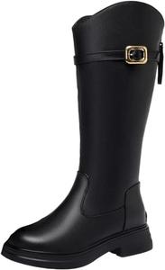 Женские водонепроницаемые ботинки до щиколотки в стильном всадническом стиле с невысоким устойчивым каблуком и функциональной молнией Generic, Black Fluff