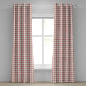 Клетчатая штора на люверсах ABAKUHAUS с рисунком в клетку пикник в мягких тонах, декоративная двухпанельная штора на окно, 280 см x 225 см, розовый, бледно-розовый, белый Abakuhaus