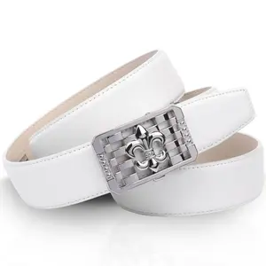 Кожаный ремень Anthoni Crown, застежка с мотивом лилии, белый