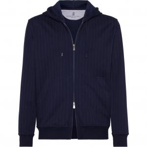 Поло худи на молнии со шнурком Brunello Cucinelli, marine синий