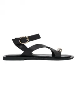 Черные кожаные сандалии с ремешками и кольцом на пальцах ног Estro, черный