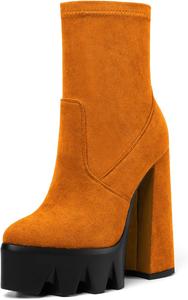 Женские ботильоны AUMOTED с платформой, заостренным носком и высоким каблуком 5,5 дюйма, короткие ботинки с молнией, зимние ботинки, Orange