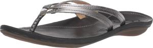 Женские пляжные сандалии OluKai U'i, премиальные шлепанцы из кожи с плетеным дизайном, вдохновленным пальмой, с формованной подошвой и удобной посадкой, Pewter