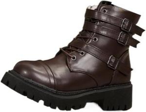 Женские винтажные ботильоны на массивном каблуке в стиле мотоцикла, с боковой молнией и платформой, с пряжками Azttoztto, Dark Brown