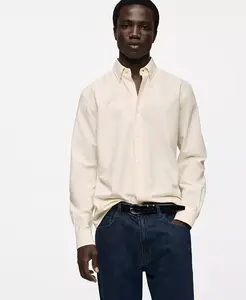 Мужская хлопковая рубашка Kodak-Striped в облегающем крое MANGO, желтый