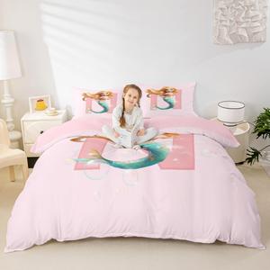 Erosebridal Персонализированный комплект постельного белья с монограммой N, милая русалка, розовый, сказочный принцесса, Pink N