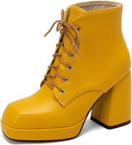 Женские ботильоны Aflngle на шнуровке с квадратным носком, массивным высоким каблуком, короткие, повседневные, в стиле панк, мотоциклетные, Yellow