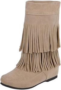 Женские ботинки DINTAHA с бахромой, средние сапоги женские на низком каблуке, замшевые ботильоны, Beige