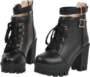 Женские ботильоны Parisuit с массивной платформой, высокие каблуки, шнуровка, с милой кружевной задней молнией, Black 3 Style