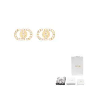 Металлические кристальные серьги-гвоздики женские золотые DIOR