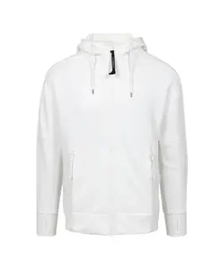 Толстовка с капюшоном из флиса с диагональным рельефным рисунком и застежкой-молнией. C.P. Company, белый