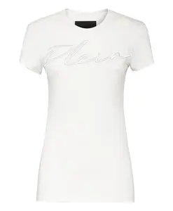 Футболка, круглый вырез, вышивка SS, фирменная надпись. Philipp Plein, белый
