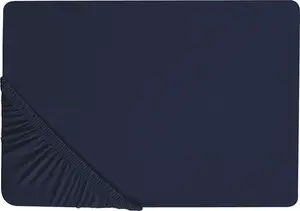 Простыня на резинке BELIANI, темно-синяя, хлопок, с резинкой, 160 х 200 см, классическая, с высоким матрасом, дышащая, для спальни, детской комнаты Beliani