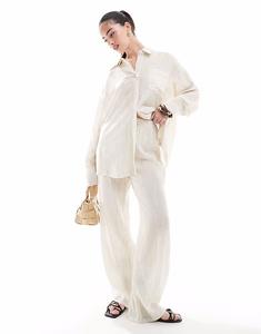 4th & Reckless фактурные пляжные брюки с высокой талией бежевого цвета