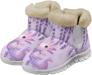 Зимние сапоги для женщин с полной фланелевой подкладкой, теплые ботильоны до щиколотки, противоскользящие, удобные, для девушек, для улицы Glomenade, Purple Axolotl