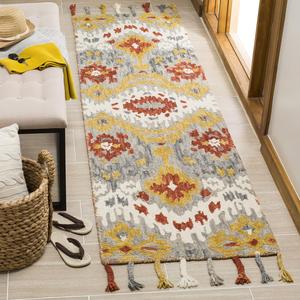 Ковер-дорожка SAFAVIEH, 69 x 244 см, коллекции Suzani Grey / Gold SZN202A ручной работы в стиле бохо с премиальными кистями из шерсти