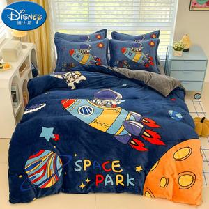 Disney Комплект постельного белья 4 предмета, простыня на резинке 1.5м, пододеяльник 150x200 см, безворсовый, антистатичный, Space Travel BW