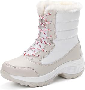 Женские зимние сапоги сноубутсы водонепроницаемые легкие теплые хлопковые обувь для улицы против скольжения походные спортивные прогулочные повседневные рабочие ботинки Generic, White