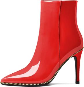 Женские ботильоны Eldof с бисером, закрытым заостренным носком, на высоком каблуке-стилетто, с боковой молнией, каблук 3,5 дюйма, Red