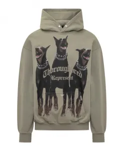 Зеленая хлопковая толстовка с капюшоном и принтом на передней части. Represent, зеленый