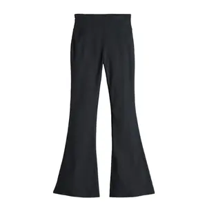 Девушки 6-20 высокие ребристые расклешенные леггинсы в обычных и больших размерах So, черный