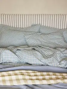 Постельное белье Piglet in Bed Gingham Linen Blend, цвет warm/blue