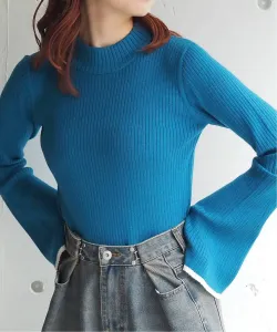 Великолепный/расклешенный рукав, ребристый высокий воротник, трикотажная ткань