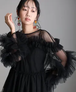 Блузка с оборками из тюля Блестящее платье-комбинация для свадьбы Pourvous, цвет Black X Black