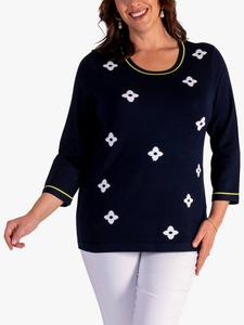 Джемпер с бриллиантовым цветочным мотивом chesca, темно-синий/белый