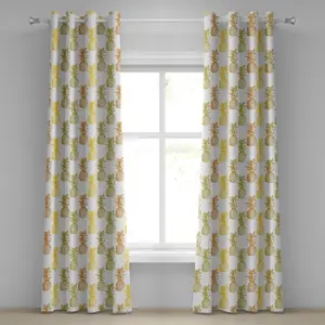 Штора на люверсах ABAKUHAUS Ананас, нарисованная вручную, простой эскиз, штамп, минималистичный фон, ананас, декоративные двухпанельные шторы, 280 см x 225 см, оливково-зеленый с корицей Abakuhaus