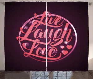Штора ABAKUHAUS Live Laugh Love в деревенском стиле, боке-сердце, универсальная ленточная штора для гостиной с петлями и крючками, 280 x 245 см, темно-фиолетовый, лососево-красный Abakuhaus